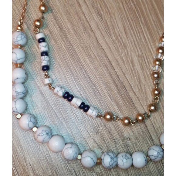 Bundle lot 2 gold tone chain and stone bead necklaces, layered look, LOFT & More - Picture 3 of 5